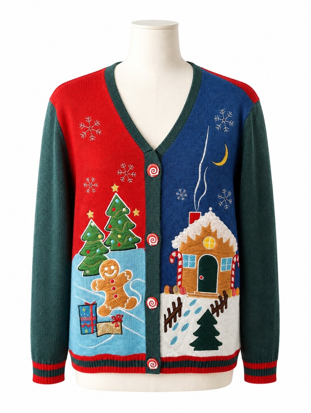 Jolly Sweaters Embroidered Gingerbread Man Christmas Sweater Sz Adult XL Party